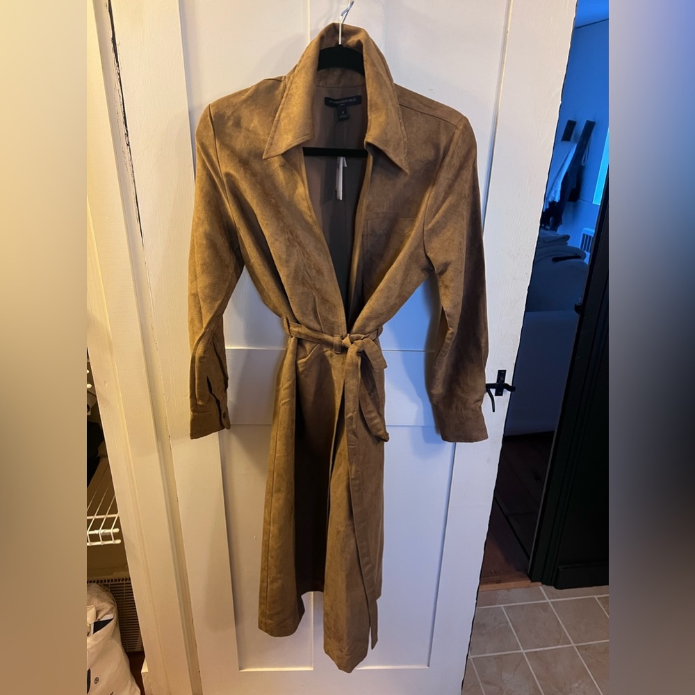 Banana Republic Factory faux suede wrap dress, knee length, light brown
